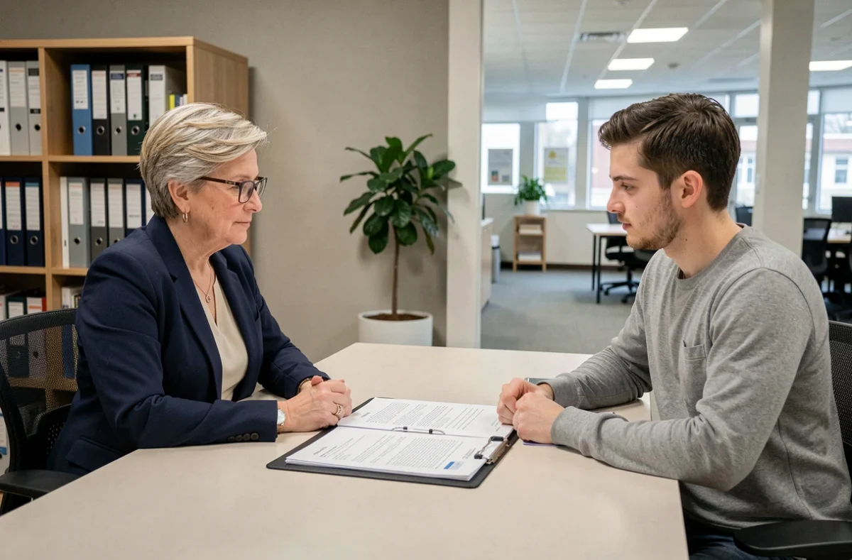 Entretien entre un travailleur social et un père isolé pour l'obtention de l'allocation de soutien familial
