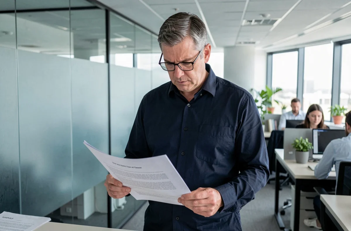 Homme en bureau comparant des documents pour détecter un texte rédigé par intelligence artificielle