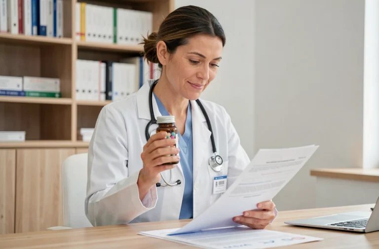 Médecin femme recommandant des probiotiques à son cabinet médical